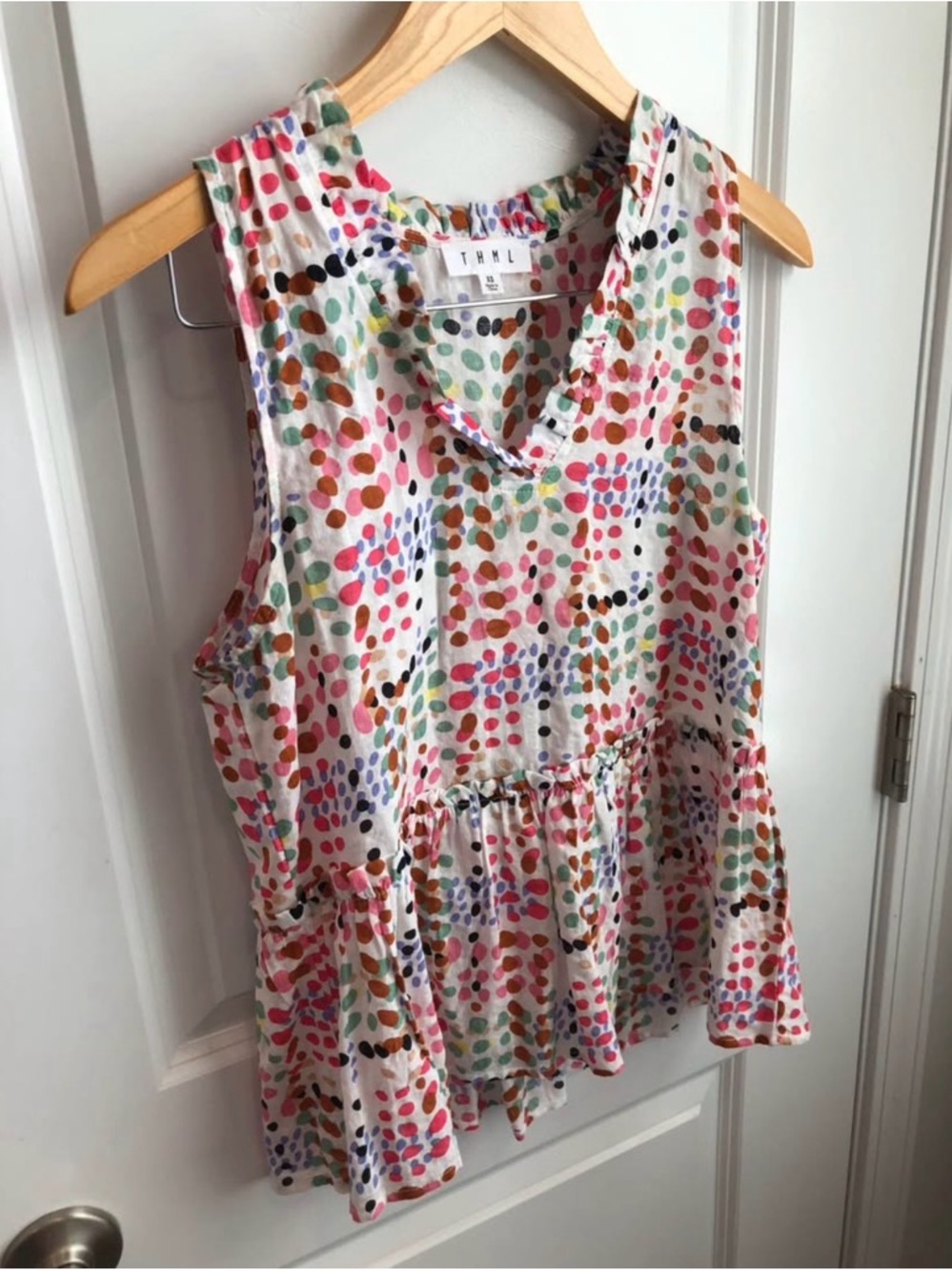 THML Blouse Multicolor Sleeveless Peplum Top XS Women’s Blouse